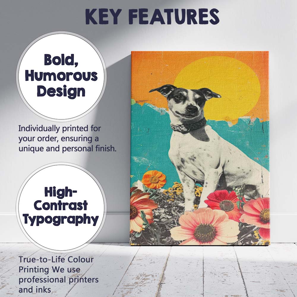 Cute Jack Russell Dog Floral Garden Collage Pop Art Canvas Wall Art Print Decor Picture Ready to Hang
