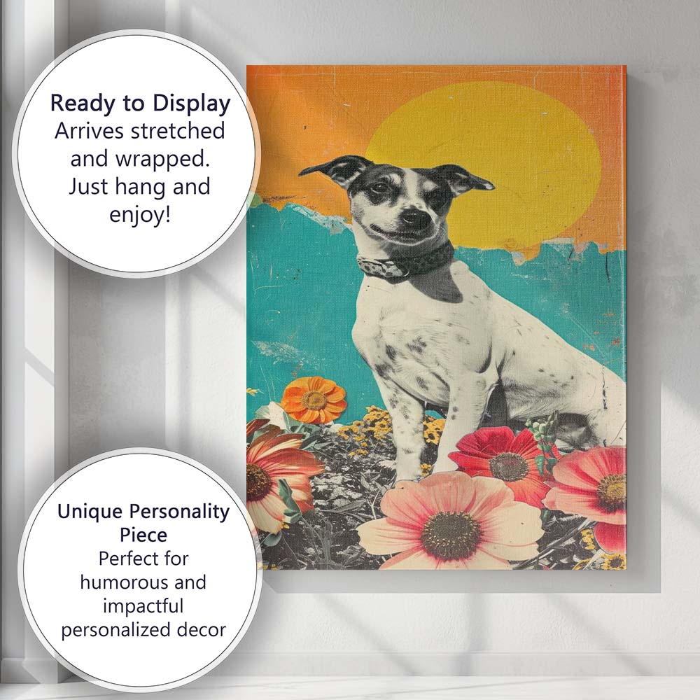Cute Jack Russell Dog Floral Garden Collage Pop Art Canvas Wall Art Print Decor Picture Ready to Hang