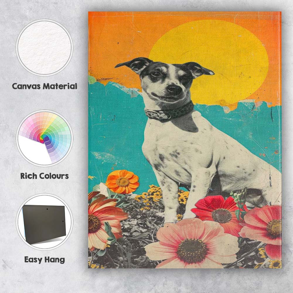 Cute Jack Russell Dog Floral Garden Collage Pop Art Canvas Wall Art Print Decor Picture Ready to Hang