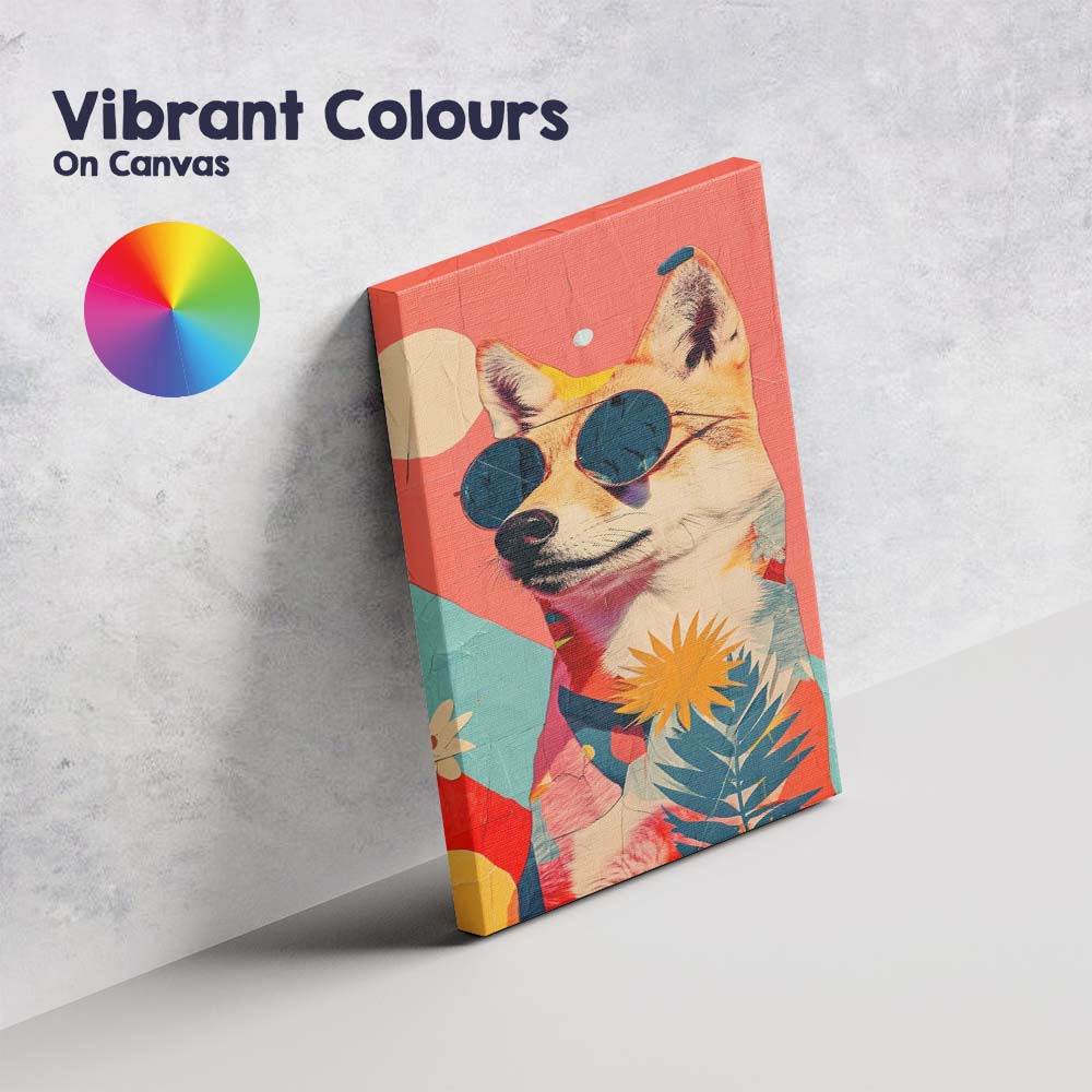 Cool Shiba Inu Dog Wearing Sunglasses Floral Pop Art Portrait Canvas Wall Art Print Decor Picture Ready to Hang