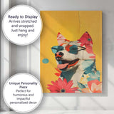 Happy Husky Dog Wearing Aviator Sunglasses Floral Collage Canvas Wall Art Print Decor Picture Ready to Hang