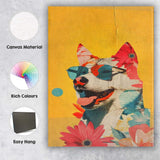 Happy Husky Dog Wearing Aviator Sunglasses Floral Collage Canvas Wall Art Print Decor Picture Ready to Hang