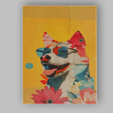 Happy Husky Dog Wearing Aviator Sunglasses Floral Collage Canvas Wall Art Print Decor Picture Ready to Hang