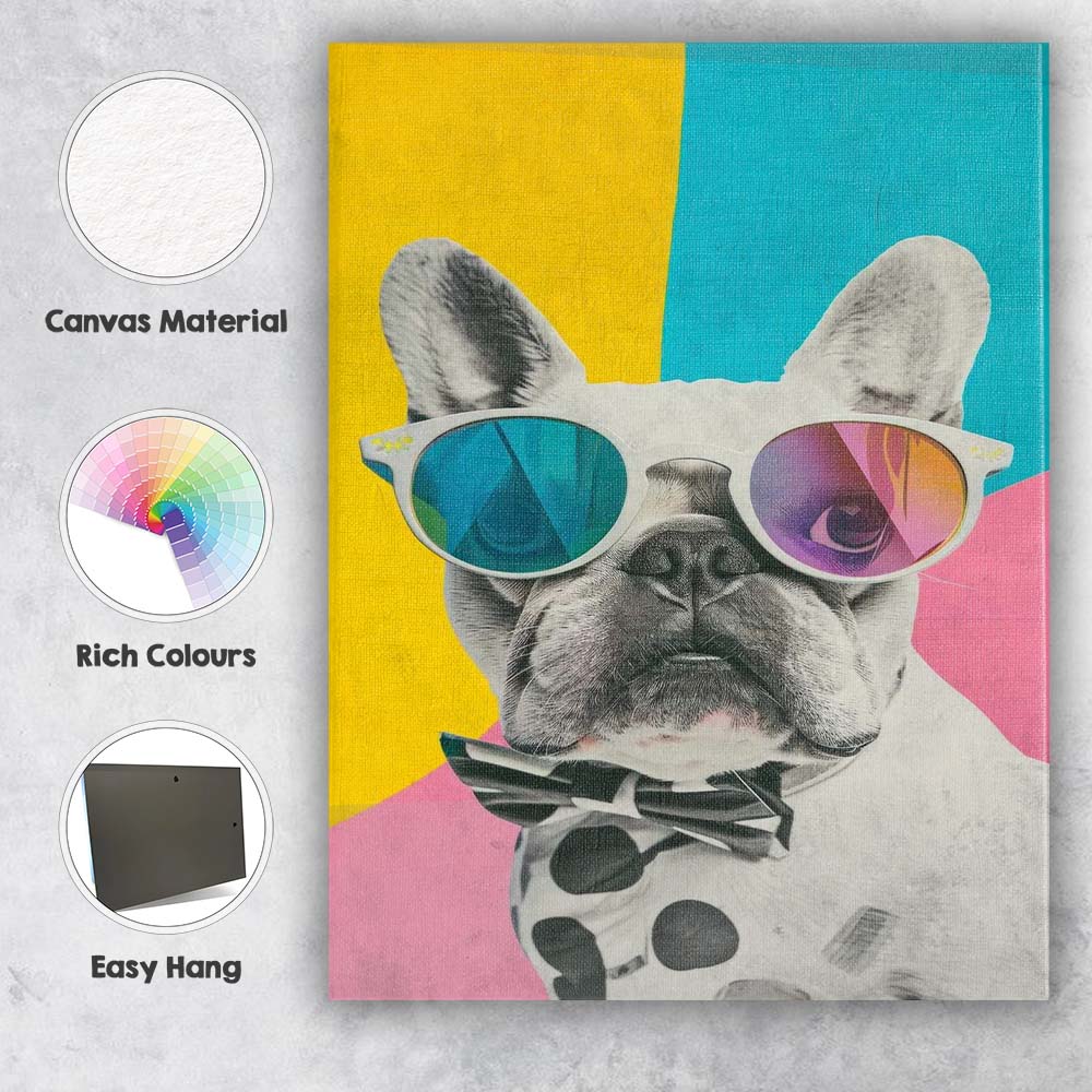 Stylish French Bulldog Wearing Sunglasses Modern Pop Art Portrait Canvas Wall Art Print Decor Picture Ready to Hang