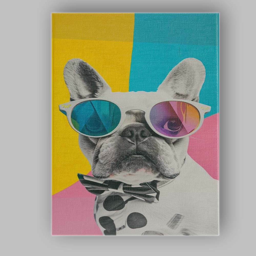 Stylish French Bulldog Wearing Sunglasses Modern Pop Art Portrait Canvas Wall Art Print Decor Picture Ready to Hang
