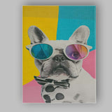 Stylish French Bulldog Wearing Sunglasses Modern Pop Art Portrait Canvas Wall Art Print Decor Picture Ready to Hang