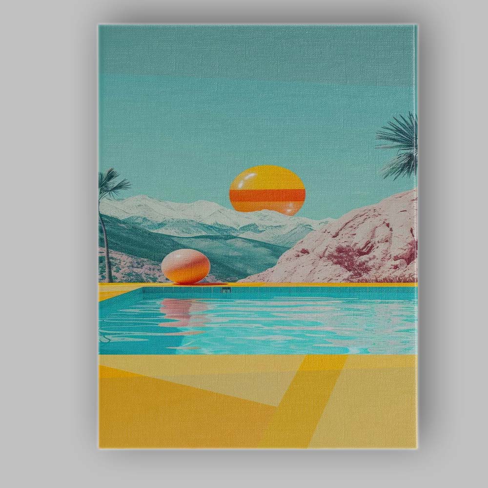 Luxury Mountain View Swimming Pool Contemporary Landscape Canvas Wall Art Print Decor Picture Ready to Hang