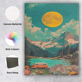 Retro Camper Van By Turquoise Mountain Lake Scenic Landscape Canvas Wall Art Print Decor Picture Ready to Hang