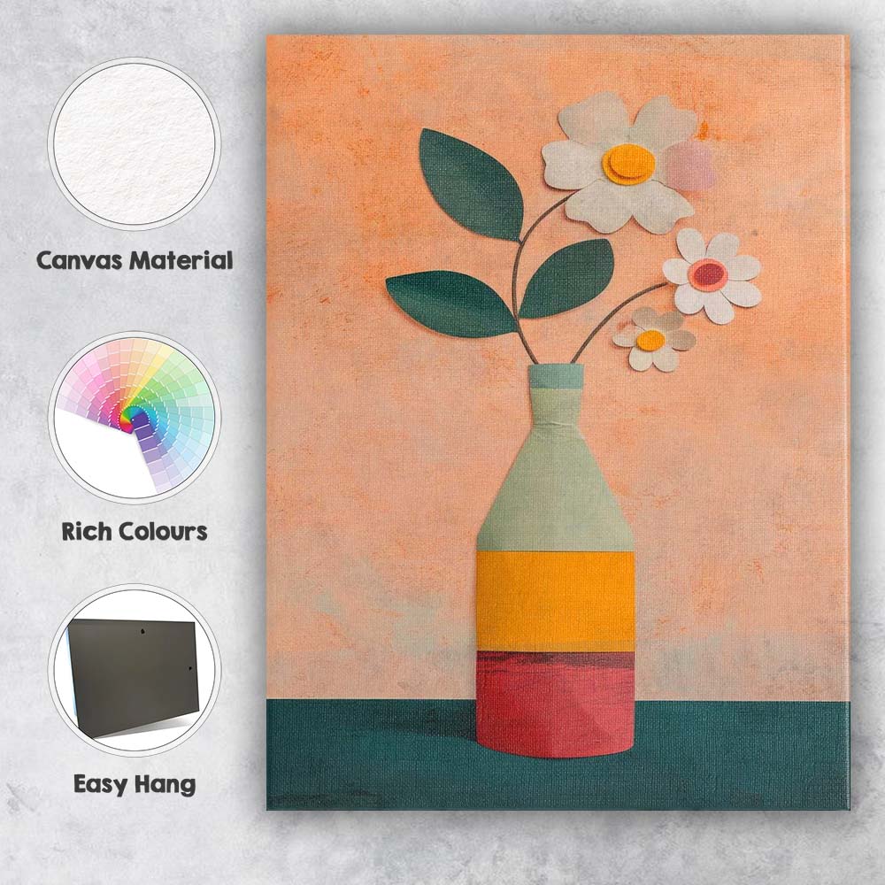 Minimalist Modern Daisy Flowers Vase Still Life Canvas Wall Art Print Decor Picture Ready to Hang