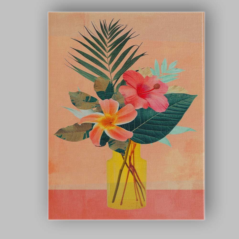 Tropical Hibiscus And Frangipani Botanical Vase Arrangement Canvas Wall Art Print Decor Picture Ready to Hang
