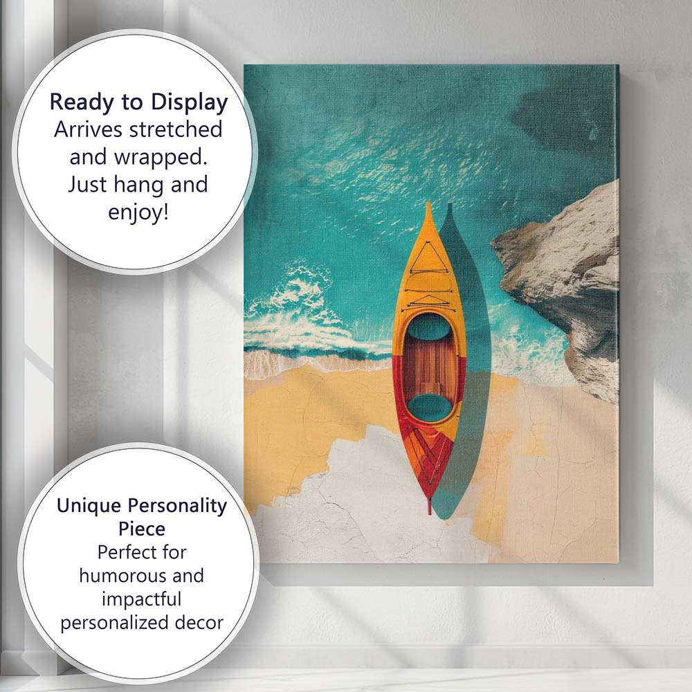 Overhead Coastal Kayak Beach Ocean Adventure Canvas Wall Art Print Decor Picture Ready to Hang
