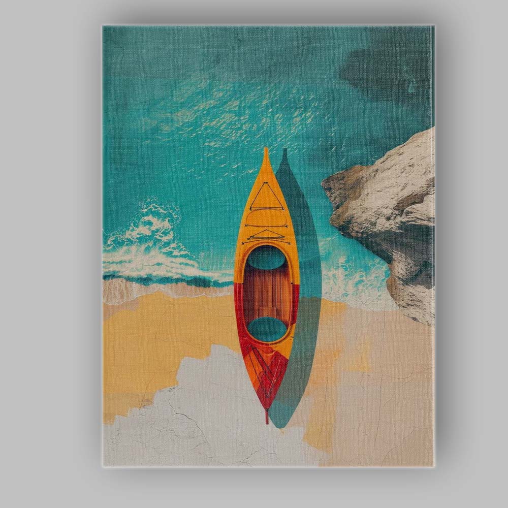 Overhead Coastal Kayak Beach Ocean Adventure Canvas Wall Art Print Decor Picture Ready to Hang