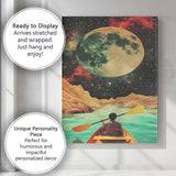 Surreal Cosmic Moon Kayak Adventure Landscape Canvas Wall Art Print Decor Picture Ready to Hang