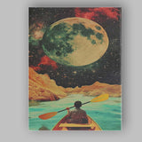 Surreal Cosmic Moon Kayak Adventure Landscape Canvas Wall Art Print Decor Picture Ready to Hang