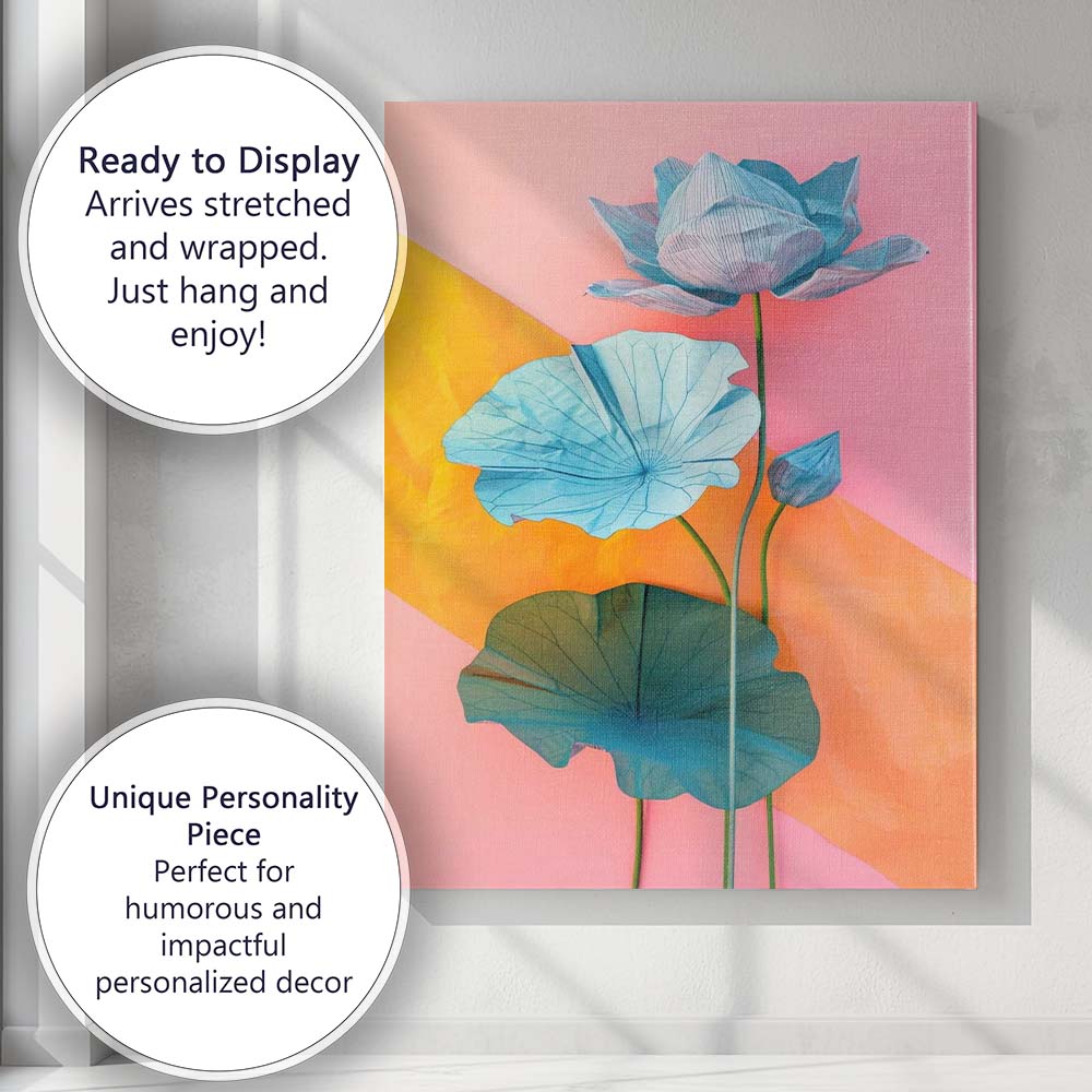 Minimalist Blue Lotus Flower Botanical Contemporary Canvas Wall Art Print Decor Picture Ready to Hang