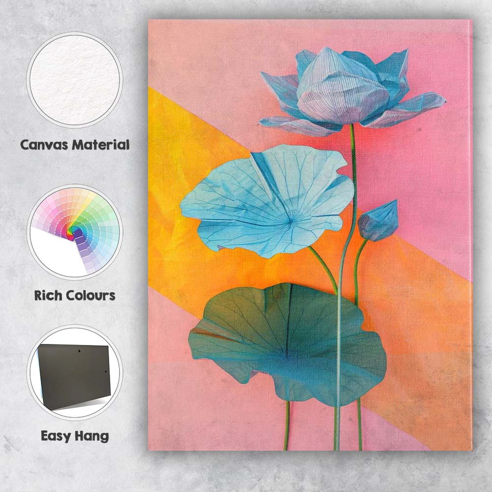 Minimalist Blue Lotus Flower Botanical Contemporary Canvas Wall Art Print Decor Picture Ready to Hang