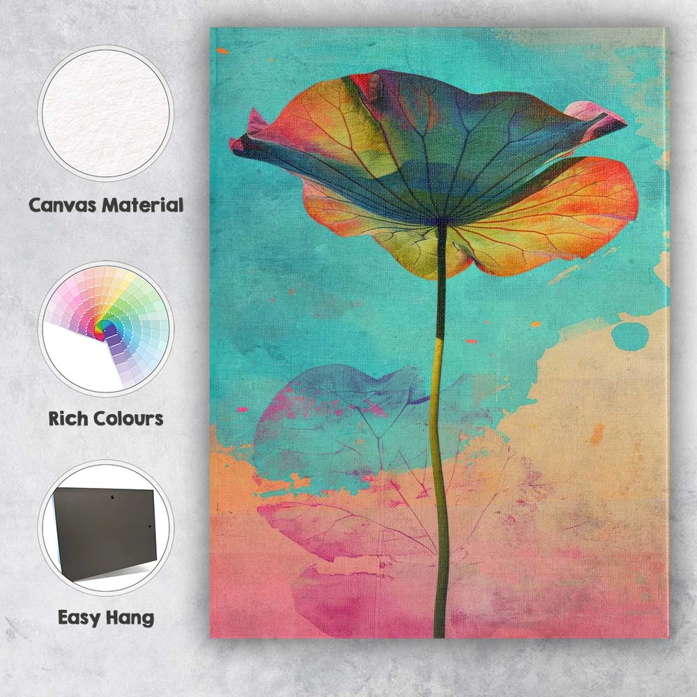 Colourful Watercolour Lotus Leaf Botanical Abstract Canvas Wall Art Print Decor Picture Ready to Hang