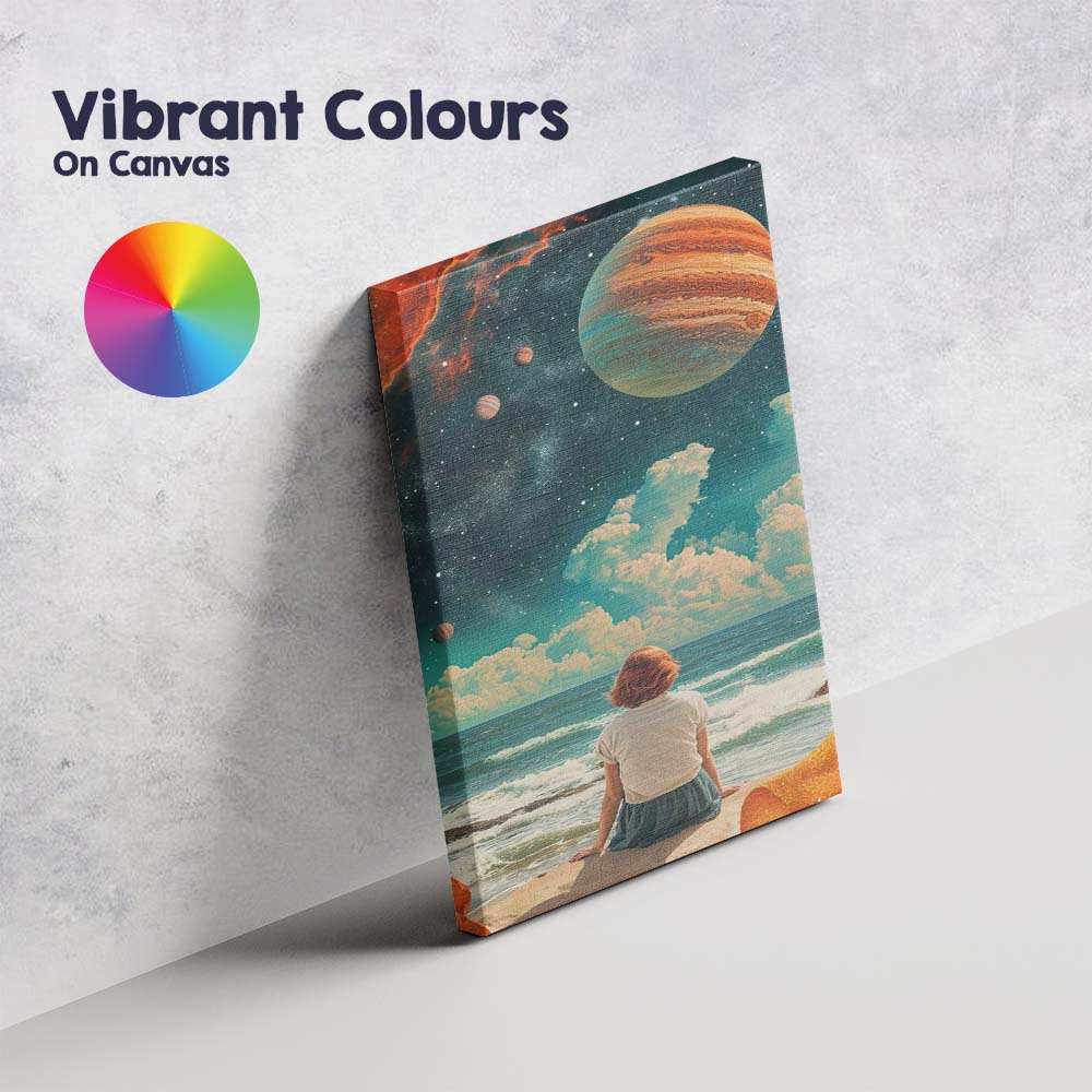 Dreamy Cosmic Ocean Planet Beach Surreal Landscape Canvas Wall Art Print Decor Picture Ready to Hang