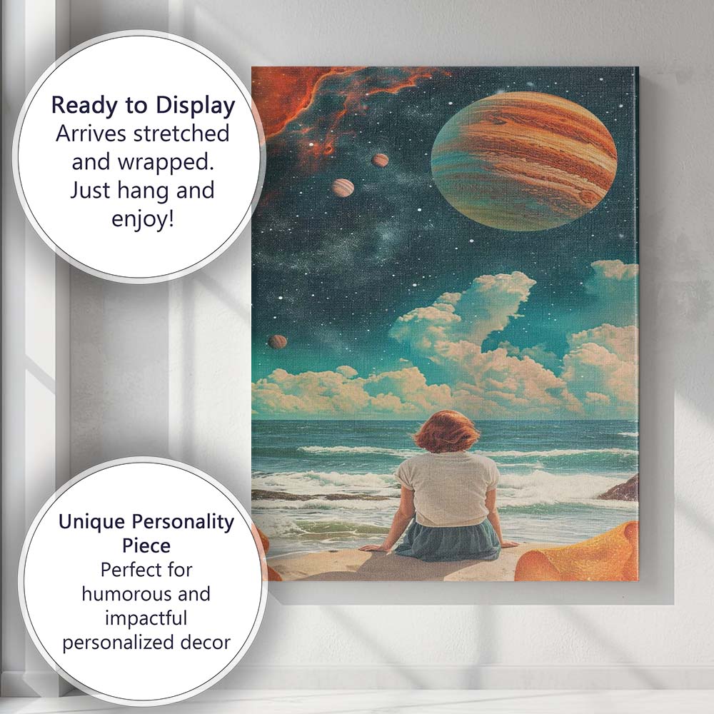 Dreamy Cosmic Ocean Planet Beach Surreal Landscape Canvas Wall Art Print Decor Picture Ready to Hang