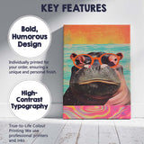 Cool Hippopotamus Wearing Orange Sunglasses Pop Art Animal Portrait Canvas Wall Art Print Decor Picture Ready to Hang
