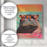 Cool Hippopotamus Wearing Orange Sunglasses Pop Art Animal Portrait Canvas Wall Art Print Decor Picture Ready to Hang