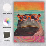Cool Hippopotamus Wearing Orange Sunglasses Pop Art Animal Portrait Canvas Wall Art Print Decor Picture Ready to Hang