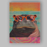 Cool Hippopotamus Wearing Orange Sunglasses Pop Art Animal Portrait Canvas Wall Art Print Decor Picture Ready to Hang