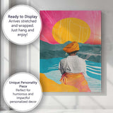 Vibrant Sunset Riverside Figure Surreal Landscape Collage Canvas Wall Art Print Decor Picture Ready to Hang