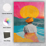 Vibrant Sunset Riverside Figure Surreal Landscape Collage Canvas Wall Art Print Decor Picture Ready to Hang