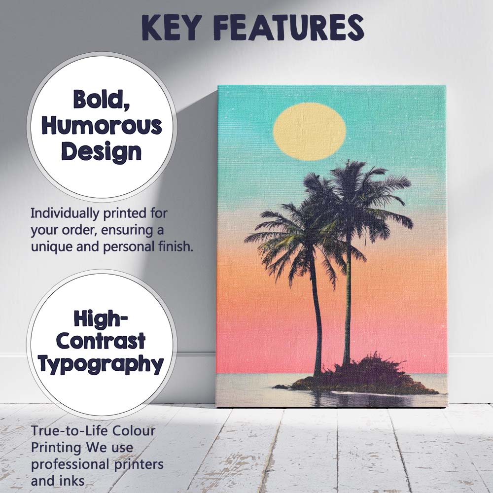 Pastel Tropical Palm Trees Sunset Island Landscape Canvas Wall Art Print Decor Picture Ready to Hang