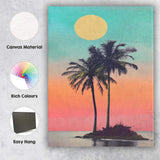 Pastel Tropical Palm Trees Sunset Island Landscape Canvas Wall Art Print Decor Picture Ready to Hang