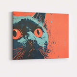 Retro Wide Eyed Black Cat Pop Art Illustration Canvas Wall Art Print Decor Picture Ready to Hang