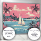 Retro Tropical Sailboat Coastal Lagoon Sunset Landscape Canvas Wall Art Print Decor Picture Ready to Hang