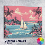 Retro Tropical Sailboat Coastal Lagoon Sunset Landscape Canvas Wall Art Print Decor Picture Ready to Hang