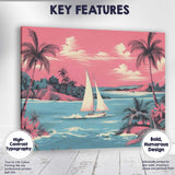 Retro Tropical Sailboat Coastal Lagoon Sunset Landscape Canvas Wall Art Print Decor Picture Ready to Hang