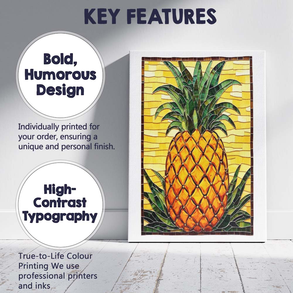 Stained Glass Pineapple Tropical Fruit Mosaic Artwork Canvas Wall Art Print Decor Picture Ready to Hang
