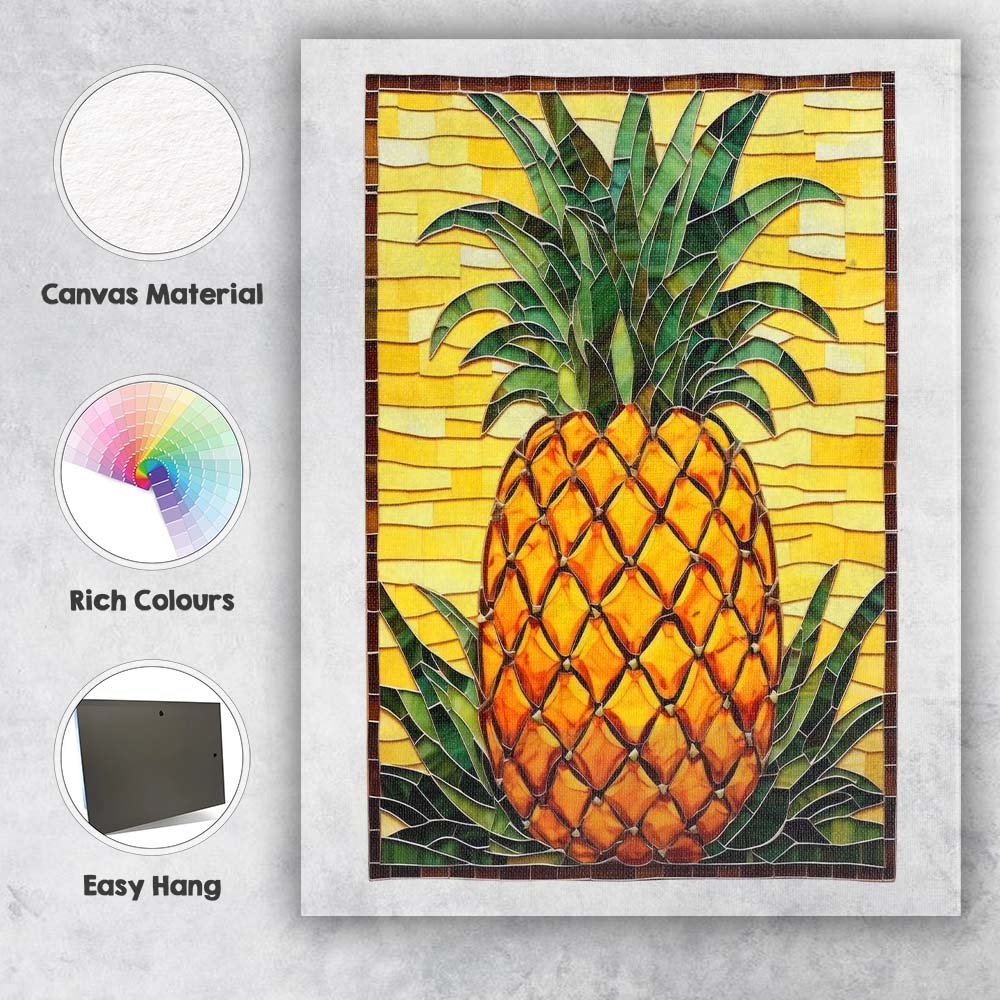 Stained Glass Pineapple Tropical Fruit Mosaic Artwork Canvas Wall Art Print Decor Picture Ready to Hang