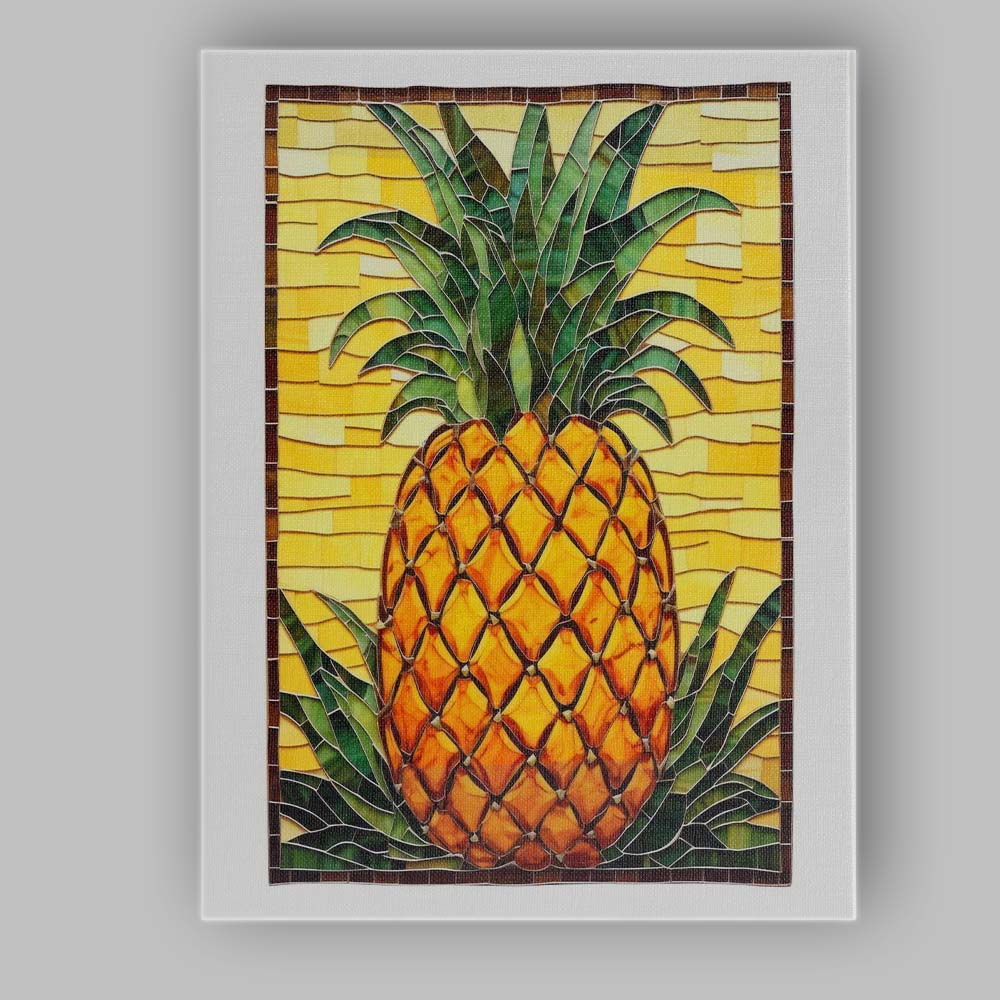 Stained Glass Pineapple Tropical Fruit Mosaic Artwork Canvas Wall Art Print Decor Picture Ready to Hang