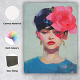 Contemporary Floral Fashion Portrait Woman With Pink Rose Canvas Wall Art Print Decor Picture Ready to Hang