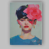 Contemporary Floral Fashion Portrait Woman With Pink Rose Canvas Wall Art Print Decor Picture Ready to Hang