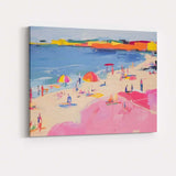 Colourful Impressionist Summer Beach Umbrellas Seaside Painting Canvas Wall Art Print Decor Picture Ready to Hang