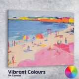 Colourful Impressionist Summer Beach Umbrellas Seaside Painting Canvas Wall Art Print Decor Picture Ready to Hang