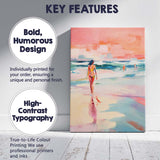 Pastel Coastal Beach Walk Abstract Seascape Figure Painting Canvas Wall Art Print Decor Picture Ready to Hang