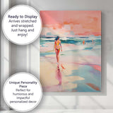 Pastel Coastal Beach Walk Abstract Seascape Figure Painting Canvas Wall Art Print Decor Picture Ready to Hang