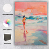 Pastel Coastal Beach Walk Abstract Seascape Figure Painting Canvas Wall Art Print Decor Picture Ready to Hang