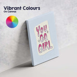Pink Watercolour You Go Girl Inspirational Typography Canvas Wall Art Print Decor Picture Ready to Hang