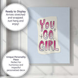 Pink Watercolour You Go Girl Inspirational Typography Canvas Wall Art Print Decor Picture Ready to Hang
