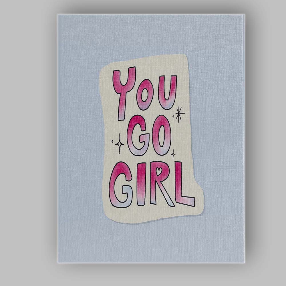Pink Watercolour You Go Girl Inspirational Typography Canvas Wall Art Print Decor Picture Ready to Hang
