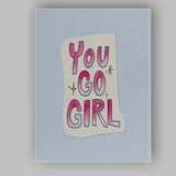 Pink Watercolour You Go Girl Inspirational Typography Canvas Wall Art Print Decor Picture Ready to Hang