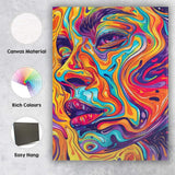 Psychedelic Abstract Female Face Colourful Fluid Line Art Canvas Wall Art Print Decor Picture Ready to Hang